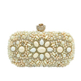Boutique De FGG Hand Made Champagne Beaded Crystal Women Evening Clutch Bag Metal Minaudiere Wedding Party Bridal Handbag Purse