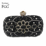 Boutique De FGG Hand Made Champagne Beaded Crystal Women Evening Clutch Bag Metal Minaudiere Wedding Party Bridal Handbag Purse