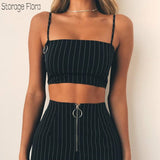 Storage Flora Sexy Striped Two Piece Sets (Crop Camis +Skirts )2 Piece Set Women Backless Camis Mini Dress Feminino Tracksuit