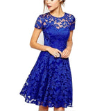 2018 Fashion Women Summer Sweet Hallow Out Lace Dress Sexy Party Princess Slim Dresses Vestidos Red Blue 5XL Plus Size Sundress