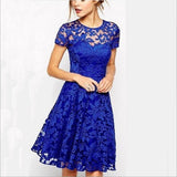 2018 Fashion Women Summer Sweet Hallow Out Lace Dress Sexy Party Princess Slim Dresses Vestidos Red Blue 5XL Plus Size Sundress