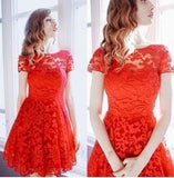 2018 Fashion Women Summer Sweet Hallow Out Lace Dress Sexy Party Princess Slim Dresses Vestidos Red Blue 5XL Plus Size Sundress