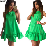 LOSSKY Women Summer Dress Fashion Ruffled A-line Dresses For 2018 Sleeveless Mini Short Sexy Beach Dress Blue Red Party SunDress