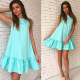 LOSSKY Women Summer Dress Fashion Ruffled A-line Dresses For 2018 Sleeveless Mini Short Sexy Beach Dress Blue Red Party SunDress