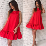 LOSSKY Women Summer Dress Fashion Ruffled A-line Dresses For 2018 Sleeveless Mini Short Sexy Beach Dress Blue Red Party SunDress