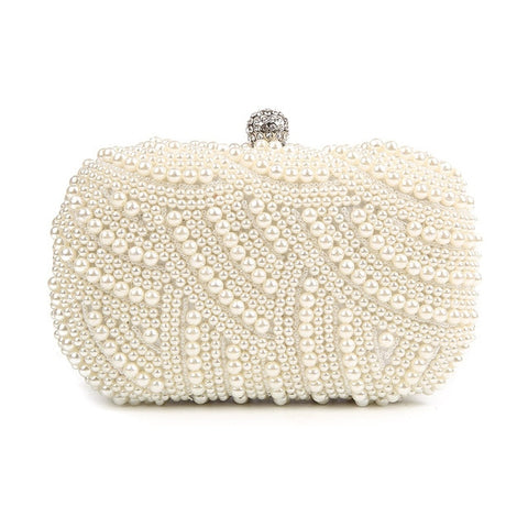 100% Hand made Luxury Pearl Clutch bags Women Purse Diamond Chain white Evening Bags for Party Wedding black Bolsa Feminina