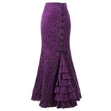 New Women Sexy Gothic Vintage Long Mermaid Skirt Floral Print Ruffe Lace Up Maxi Skirt Bodycon Slim Elegant Long Skirt