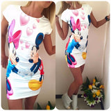 2019 New Summer Dresses Fashion Women Clothing Robe Sexy Cartoon Bodycon Miki Print O-Neck Mini Casual Sheath Dresses Vestidos