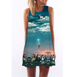 2019 New Summer Dresses Fashion Women Clothing Robe Sexy Cartoon Bodycon Miki Print O-Neck Mini Casual Sheath Dresses Vestidos