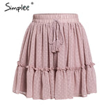 Simplee Casual polka dot mini women skirt High waist A line korean tassel pink summer skirt Sexy ruffle beach female skirts 2019