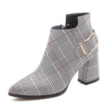 2019 Large Size Women Boots Fashion Plaid Pointed Toe High Heels Women's Shoes Sexy Autumn Winter Ankle Boots female n245