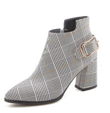2019 Large Size Women Boots Fashion Plaid Pointed Toe High Heels Women's Shoes Sexy Autumn Winter Ankle Boots female n245
