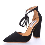 Women Pumps Sexy High Heels Shoes ladies Lace Up Point Toe Party Wedding Pump Black Woman shoes 35-43 chaussures femme