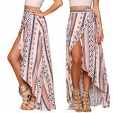 Summer Bohemian Chiffon Skirts Loose Beach Long Skirts Women 2019 Boho Vintage Print Harajuku Lace Up Sexy Ankle-Length Casual