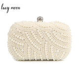 100% Hand made Luxury Pearl Clutch bags Women Purse Diamond Chain white Evening Bags for Party Wedding black Bolsa Feminina