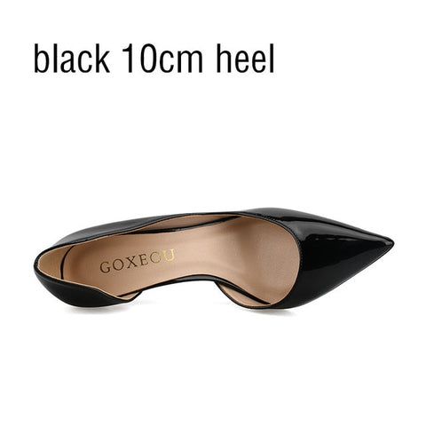 GOXEOU 2019 Women shoes  High Heels Sexy Pointed Toe Slip-on Wedding Office Patent Leather Handmade  Free Shiping plus size32-46