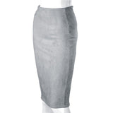 SheBlingBling Empire Skirts  Spring Faux Suede Pencil High Waist Bodycon Split Thick Stretchy Sexy Skirts Knee Length Plus Size