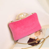 LYKANEFU Luxury Winter Evening Bag Fluffy Clutch Purse Pearl Women Bag Day Clutches Ladies Party Hand Bag Chain Shoulder Bag