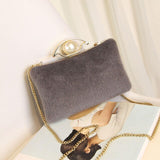 LYKANEFU Luxury Winter Evening Bag Fluffy Clutch Purse Pearl Women Bag Day Clutches Ladies Party Hand Bag Chain Shoulder Bag